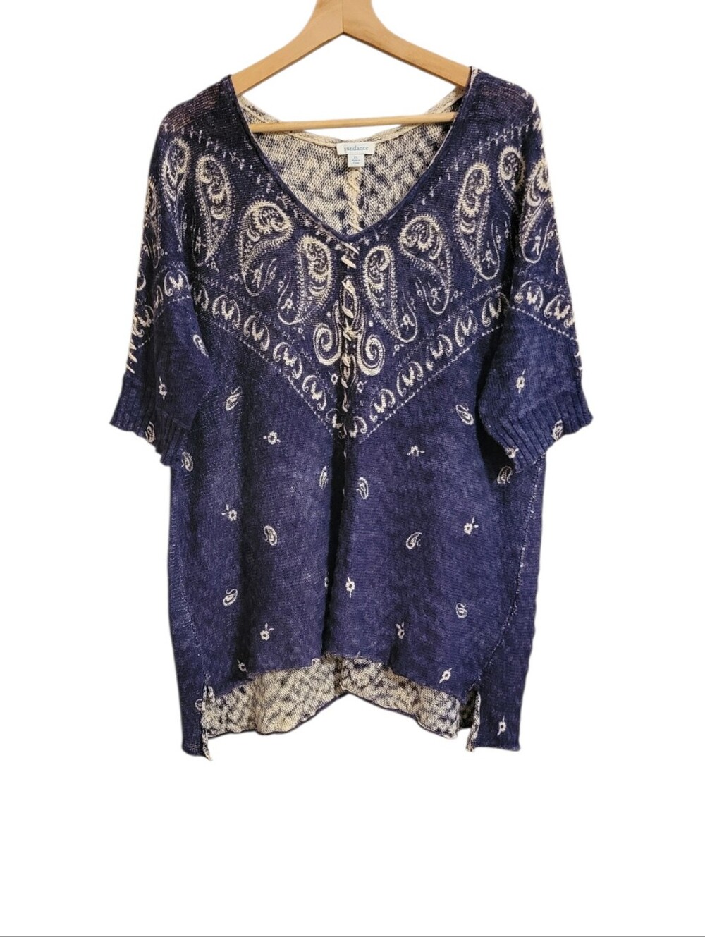 Sundance Blue Paisley Knit Boho Top